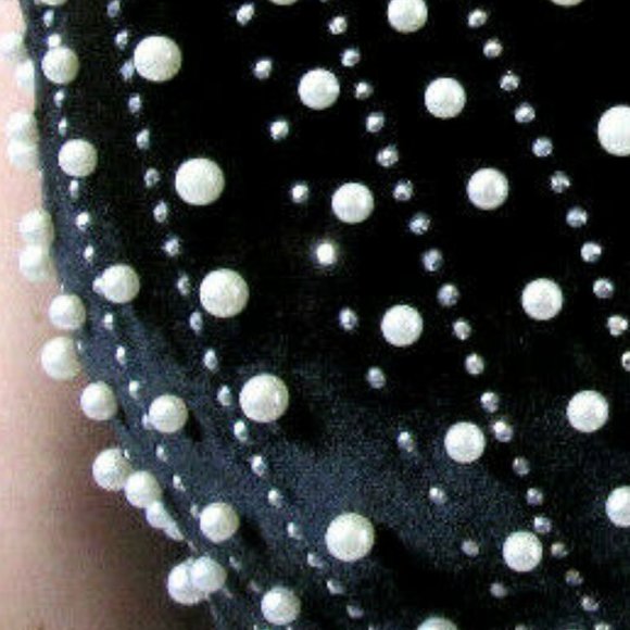Sexy Mini Dress Black Velvet Pearls Rhinestones Party British Womens US Size SP - Picture 6 of 10